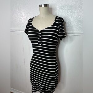 Reformation black and white stripe mini ribbed knit jersey dress M